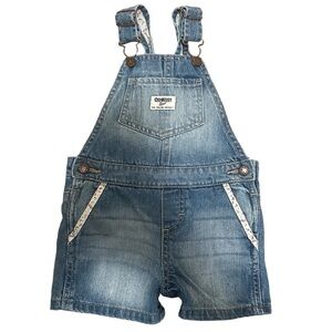 Oshkosh B'Gosh Floral Trim Short Overalls in Non-Stretch Denim